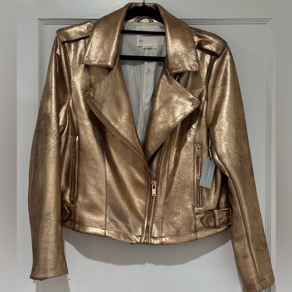 Anthropologie Metallic Bronze Moto Jacket